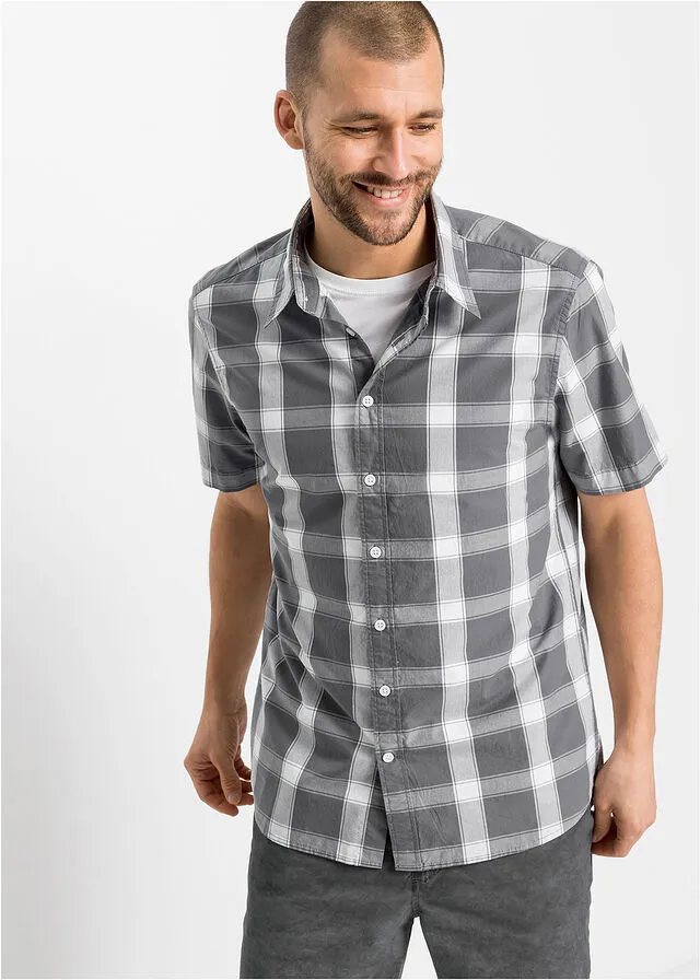 Camisa de manga corta Gris humo-blanco de cuadros