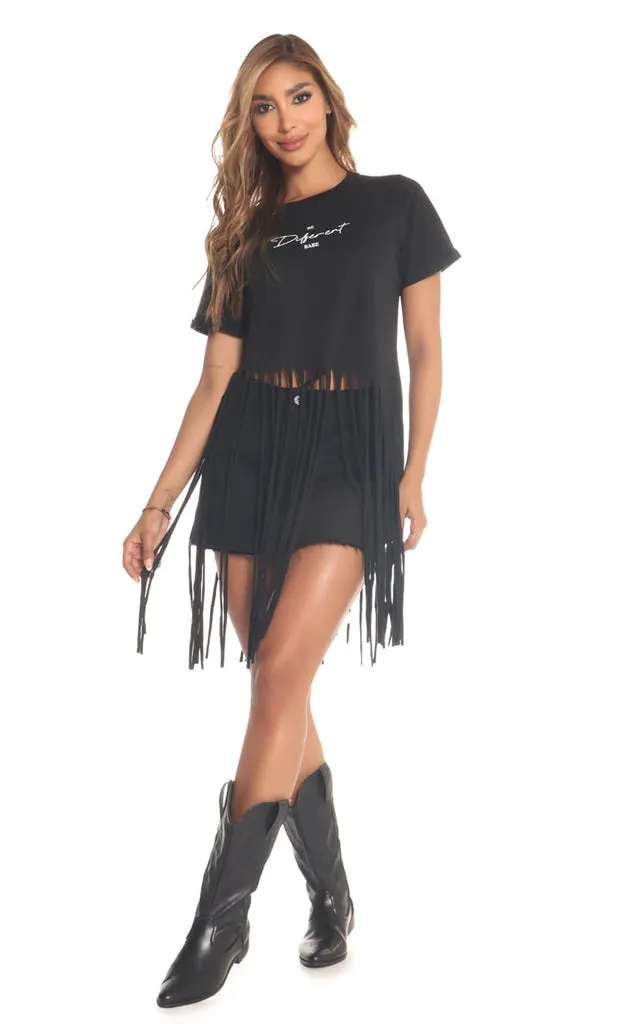 Camiseta Negra Flecos