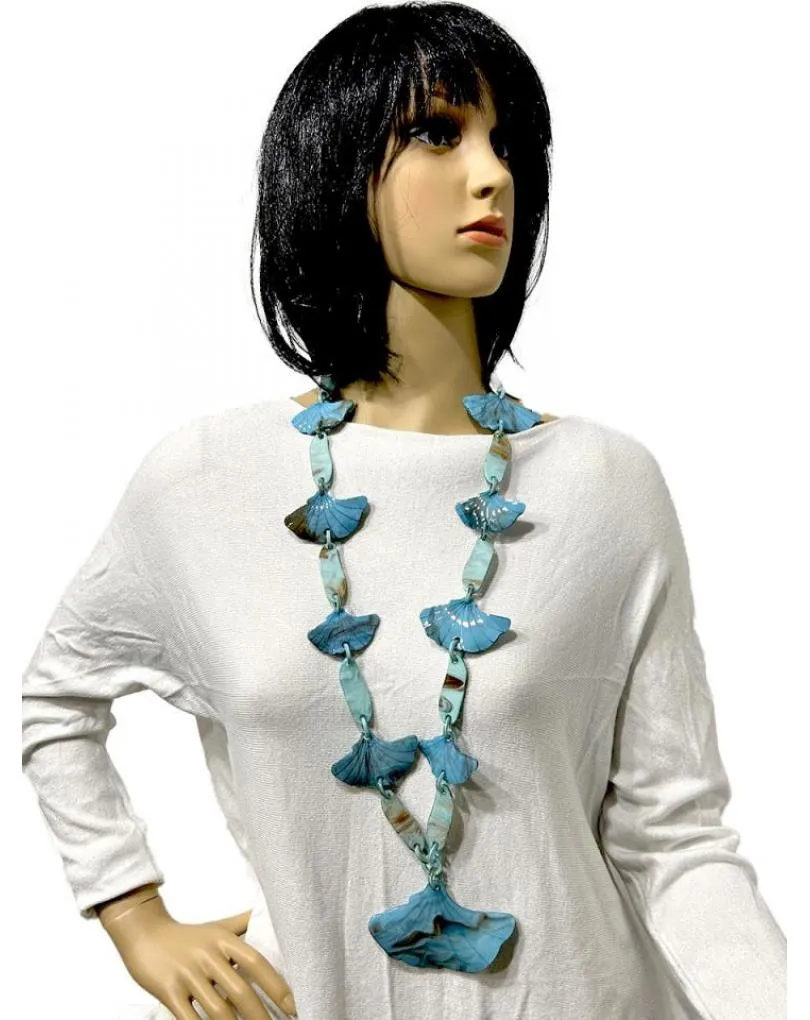 COLLARES TURQUESAS LARGOS DE ESLABONES Y HOJAS GINKGO BILOBA