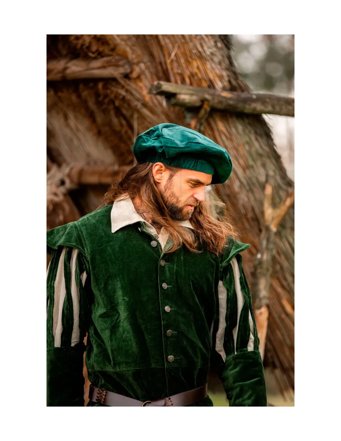 Gorro renacentista algodón verde, modelo Kurt