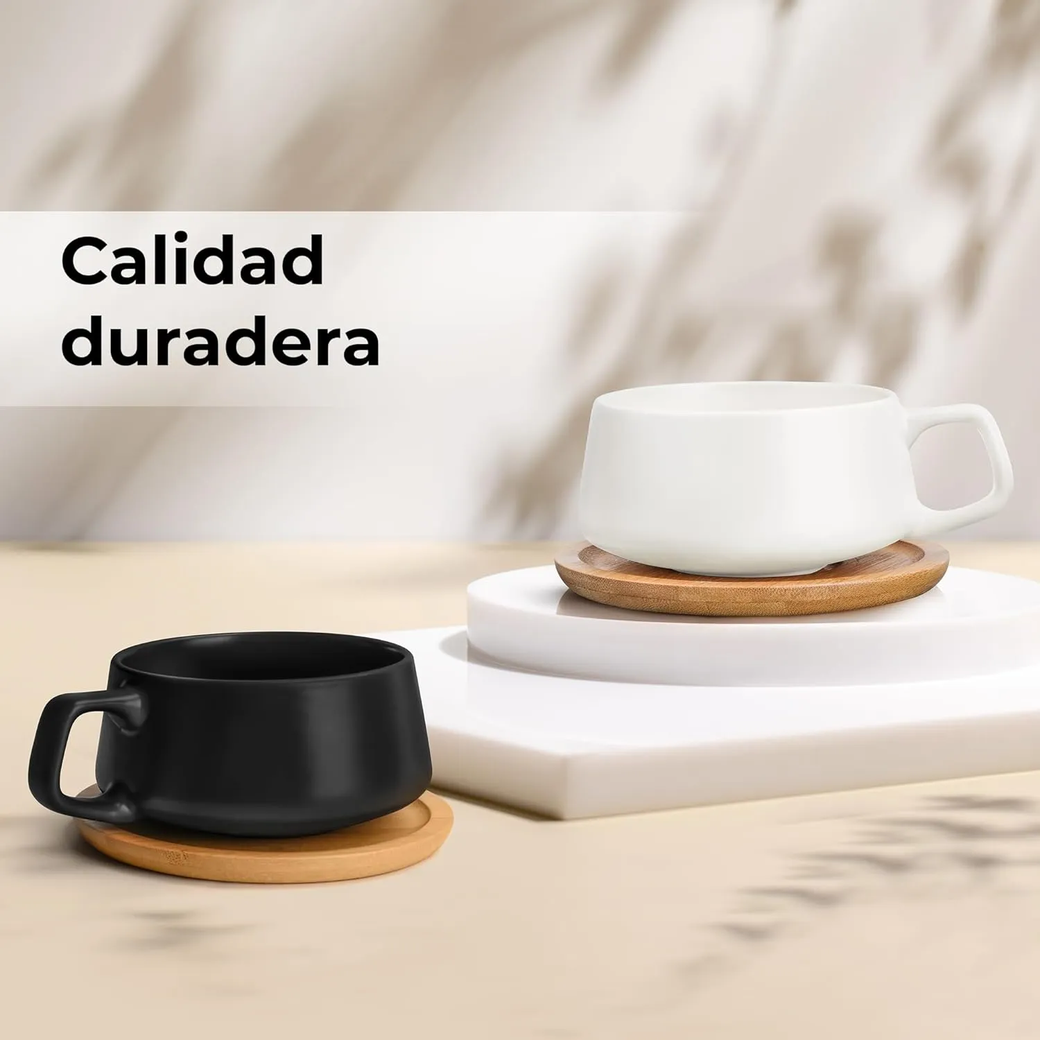 MIAMIO - 4 x 320 ml tazas de café/juego de taza y platillo/elegantes y modernas tazas de café en cerámica gres – Juego de 4 pzas