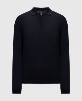 Stefano Ricci Blue wool, silk and cashmere polo with monogram pattern